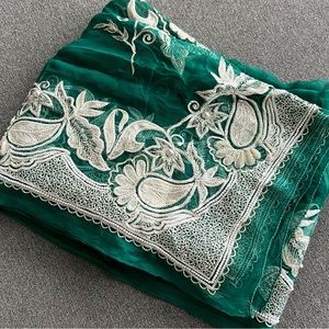 Vintage emerald green Indian scarf